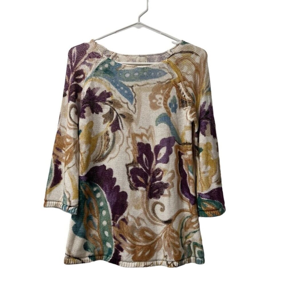 Chico's Floral Print Pullover Knit Top Size 0 Lightweight‎ Cottagecore Career
